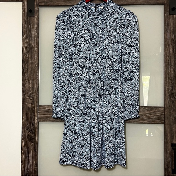 Micro-Floral Blue Prairie Peasant Mock-Neck Boden Dress w/ Pockets US Size 2 - Picture 1 of 10